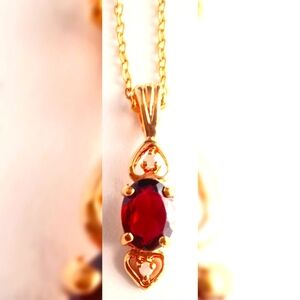 Diamond Heart & Oval Tourmaline Gold Pendant Necklace Lind